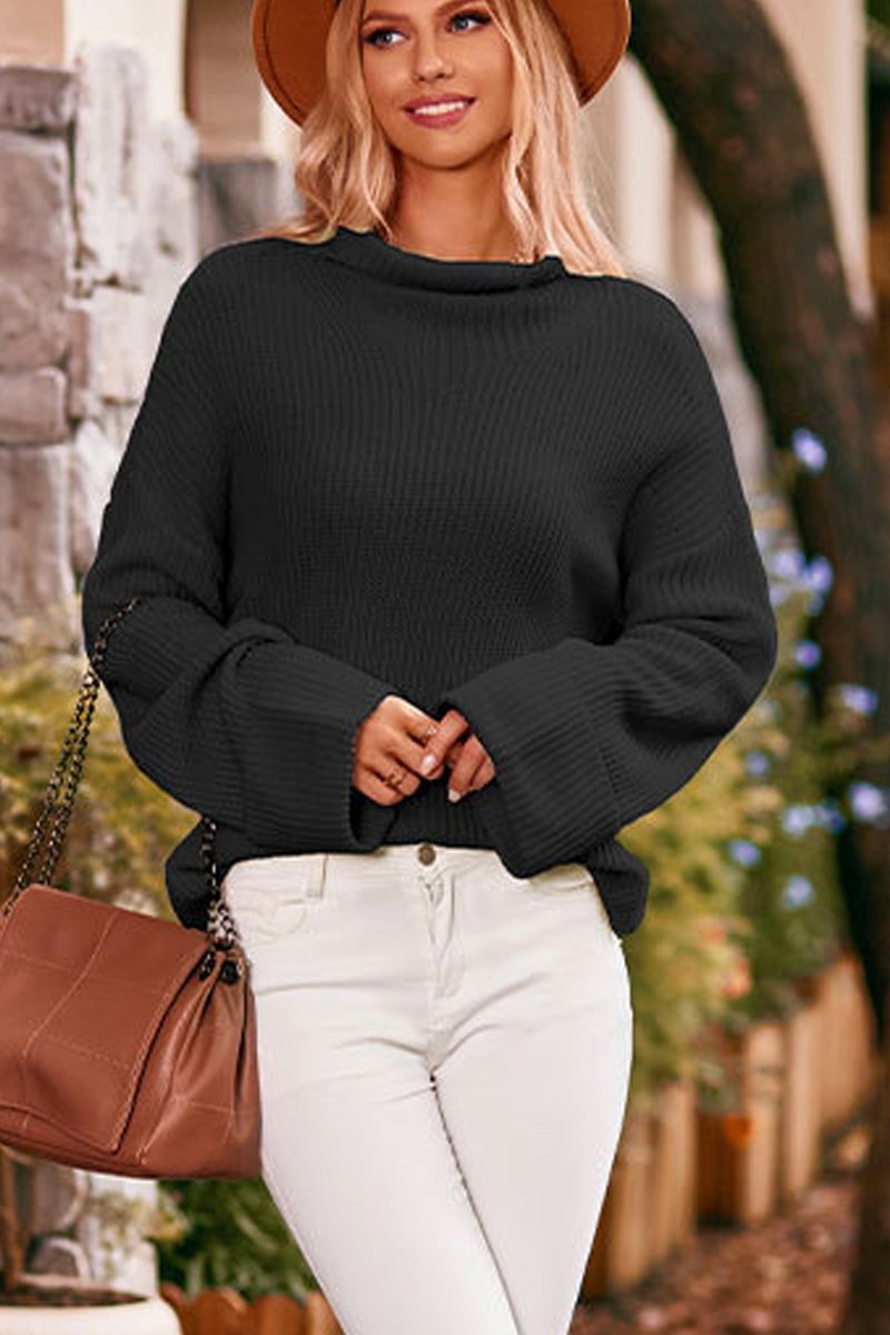 WOMEN LOOSE FIT LONG SLEEVE ROLL NECK SWEATER