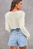 WOMEN BELL SLEEVE WAVE PATTERN CROP SWEATER