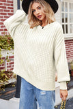 WOMEN LOOSE FIT RIBBED ROUND NECK CASUAL SWEATER