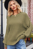 WOMEN LOOSE FIT RIBBED ROUND NECK CASUAL SWEATER