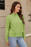 WOMEN RIBBED HIGH NECK LONG SLEEVE RUFFLE SWEATER