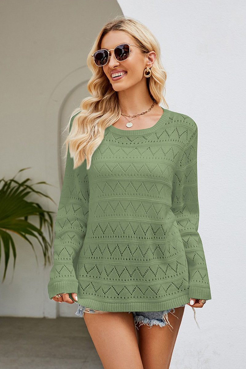 WOMEN LOOSE FIT TUNIC LENGTH EYELET SWEATSHIRT