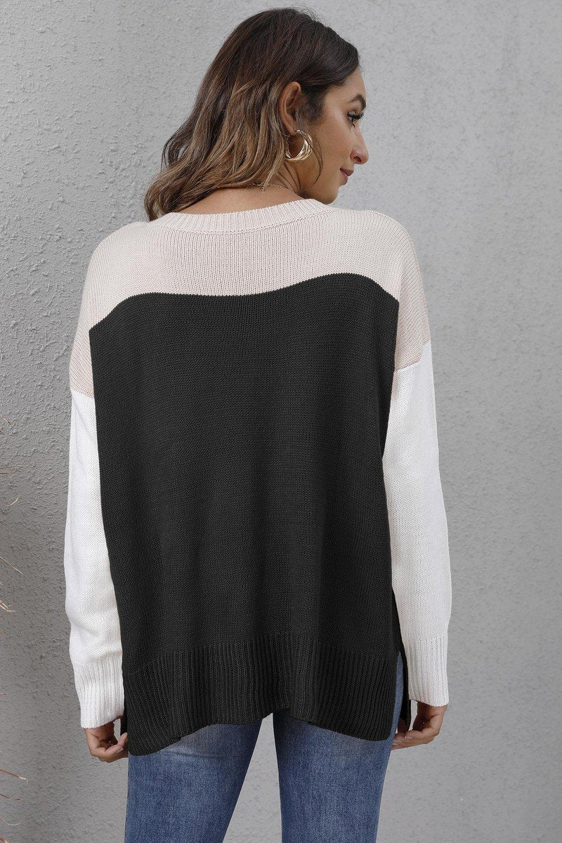 WOMEN LIGHTWEIGHT CREW NECK LONG SLEEVE KNIT TOP