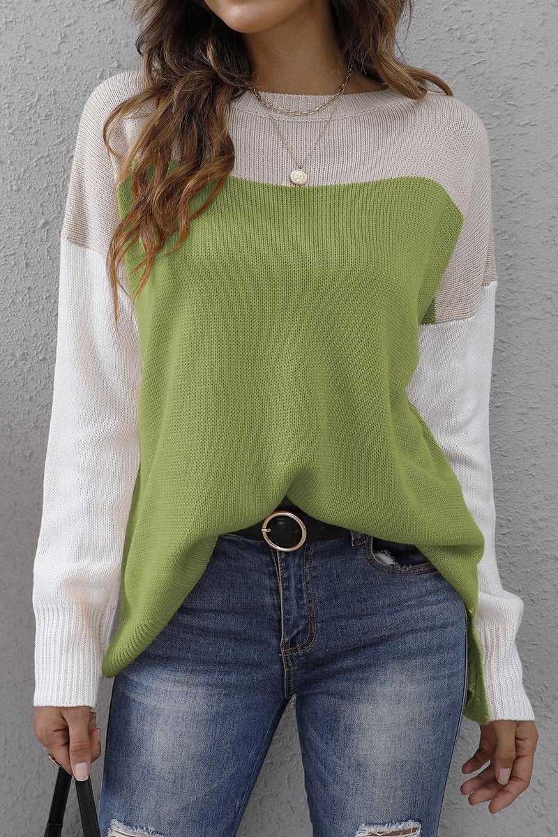 WOMEN LIGHTWEIGHT CREW NECK LONG SLEEVE KNIT TOP