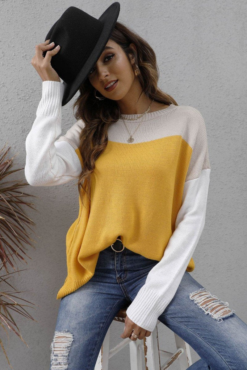 WOMEN LIGHTWEIGHT CREW NECK LONG SLEEVE KNIT TOP