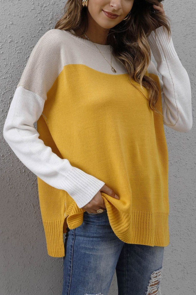 WOMEN LIGHTWEIGHT CREW NECK LONG SLEEVE KNIT TOP