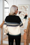 WOMEN LONG SLEEVE BOHEMIAN PATTERN KNIT SWEATER