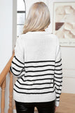 WOMEN CHUNKY CABLE KNIT STRIPE PATTERN SWEATSHIRT