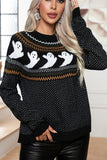 WOMEN GHOST POLKA DOT PRINT LONG SLEEVE KNIT TOP