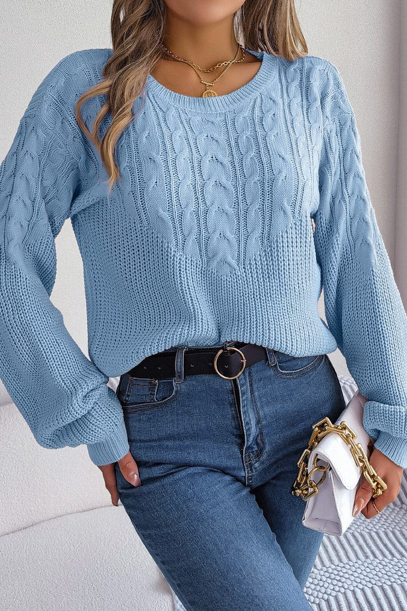 WOMEN LOOSE FIT LONG SLEEVE RIBBED KNIT SWEATER