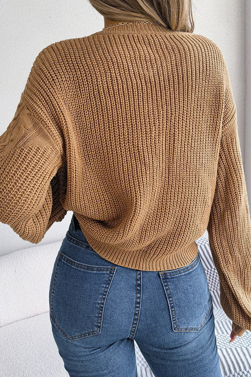 WOMEN LOOSE FIT LONG SLEEVE RIBBED KNIT SWEATER