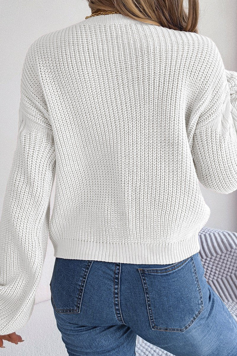 WOMEN LOOSE FIT LONG SLEEVE RIBBED KNIT SWEATER