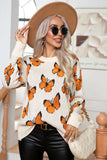 WOMEN BUTTERFLY JACQUARD LOOSE KNIT SWEATER