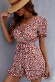 WOMEN FLORAL PRINTING WAIST TIED SUMMER ROMPER - Doublju