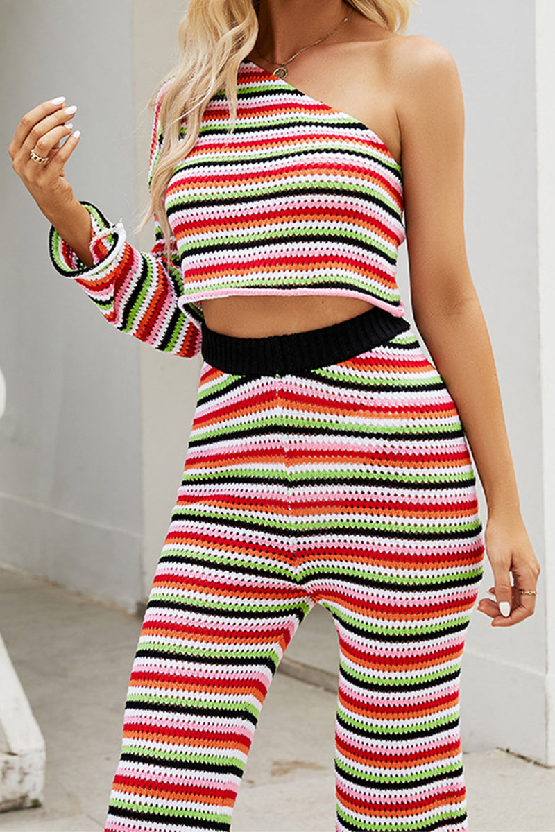 WOMEN HALF OFF SHOULDER SWEATER AND PANTS SET