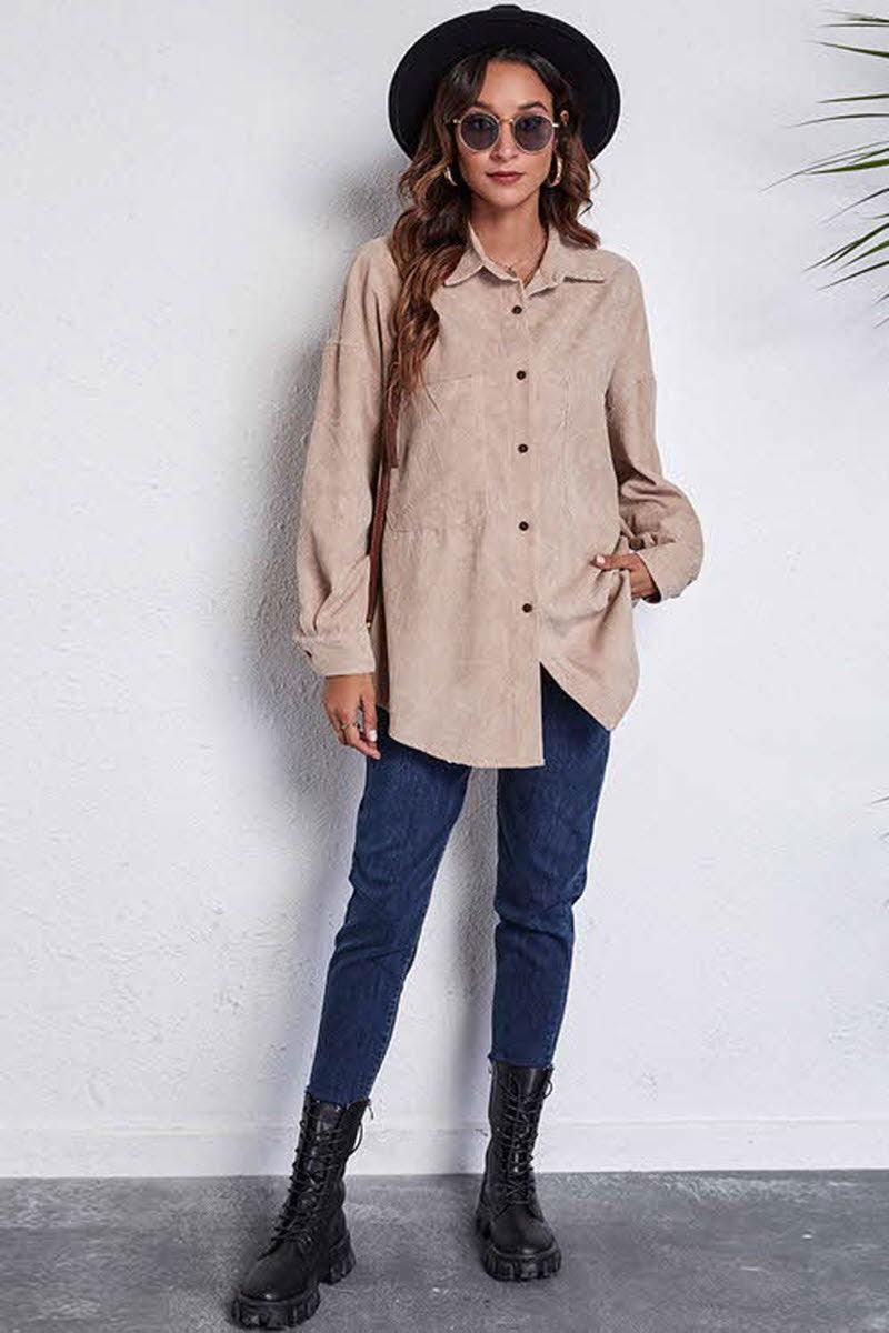 STITCHING POCKETS CORDUROY SHIRT - Doublju