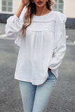 LACE TRIM FRILL LONG LSEEVE SWISS DOT BLOUSE