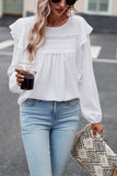 LACE TRIM FRILL LONG LSEEVE SWISS DOT BLOUSE