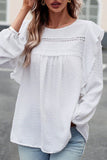 LACE TRIM FRILL LONG LSEEVE SWISS DOT BLOUSE