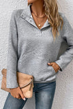 WOMEN BUTTON NECK KANGAROO POCKET PULLOVER