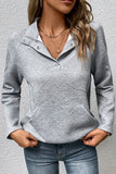 WOMEN BUTTON NECK KANGAROO POCKET PULLOVER