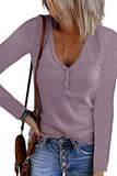 WOMEN SEXY DEEP BUTTON NECK CORDUROY KNIT TOP