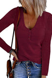 WOMEN SEXY DEEP BUTTON NECK CORDUROY KNIT TOP