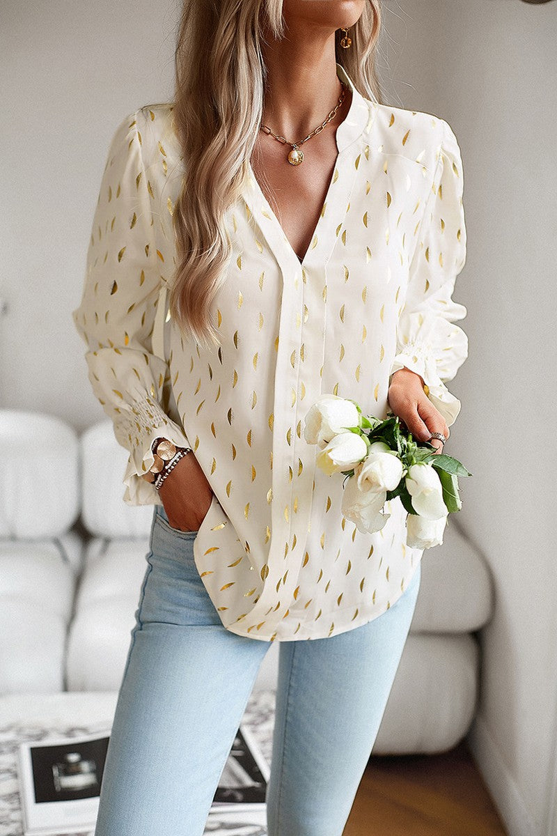 WOMEN V NECK PATTERNED OFFICE WORK BLOUSE TOP