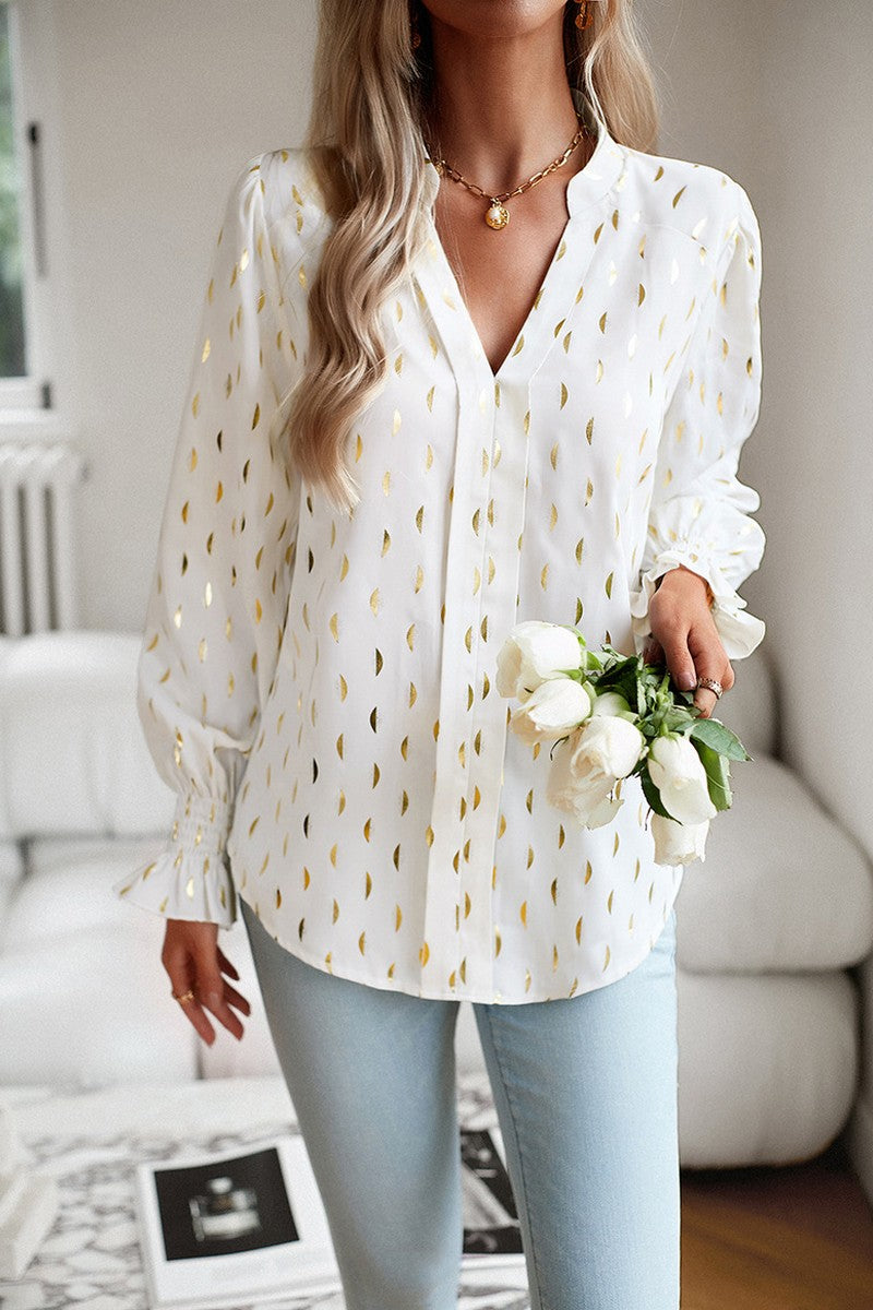 WOMEN V NECK PATTERNED OFFICE WORK BLOUSE TOP