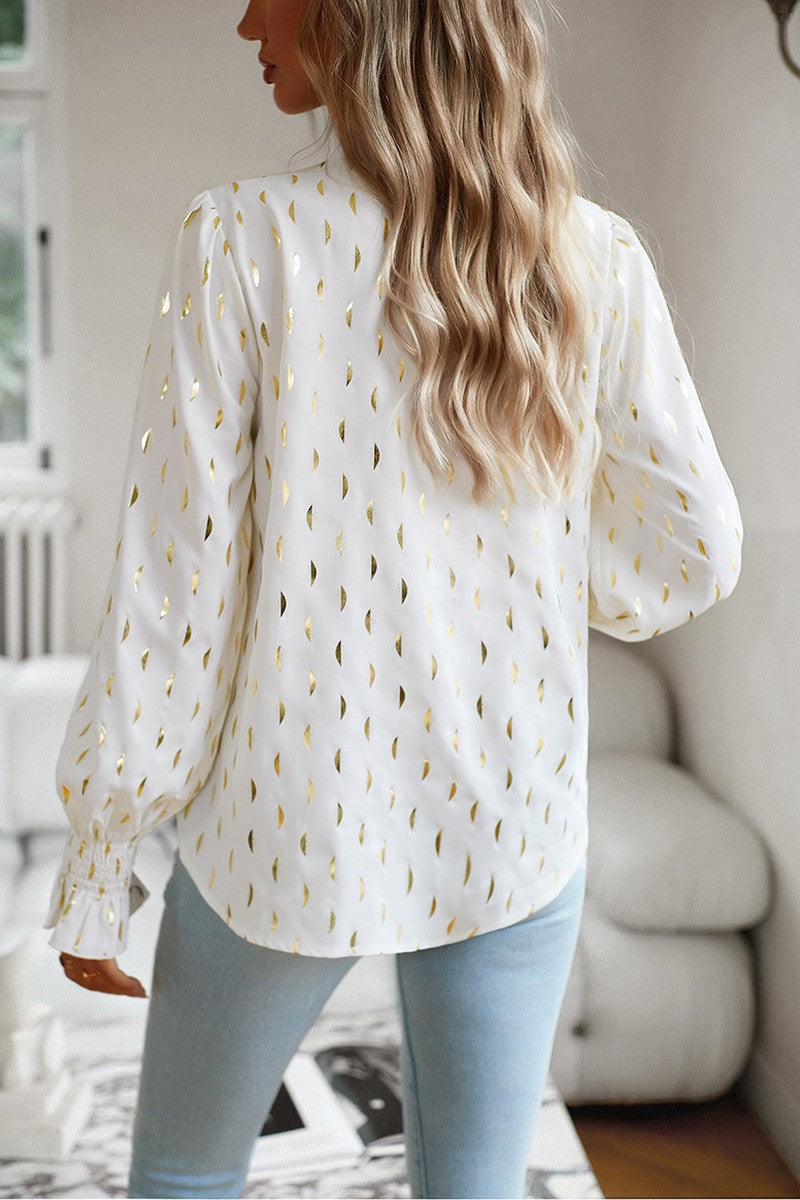 WOMEN V NECK PATTERNED OFFICE WORK BLOUSE TOP