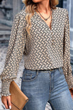 WOMEN V HENLEY NECK PATTERNED WORK BLOUSE