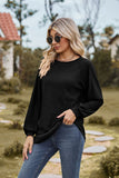 WOMEN EYELET LONG SLEEVE ROUND NECK BLOUSE TOP