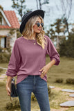 WOMEN EYELET LONG SLEEVE ROUND NECK BLOUSE TOP