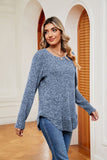 WOMEN CORDUROY LONG SLEEVE ROUND NECK KNIT TOP