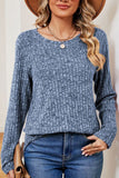 WOMEN CORDUROY LONG SLEEVE ROUND NECK KNIT TOP