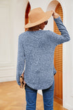 WOMEN CORDUROY LONG SLEEVE ROUND NECK KNIT TOP