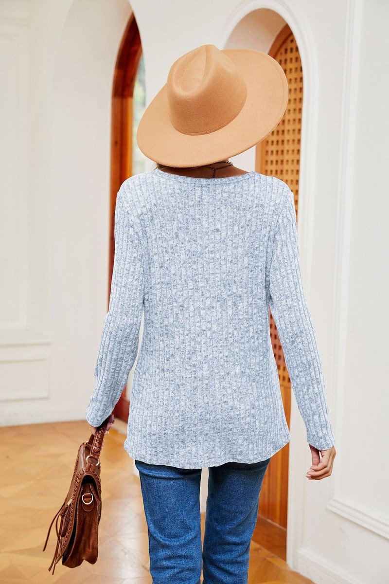 WOMEN COLOR BLOCK SHOULDER ROUND NECK KNIT TOP