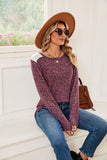 WOMEN COLOR BLOCK SHOULDER ROUND NECK KNIT TOP