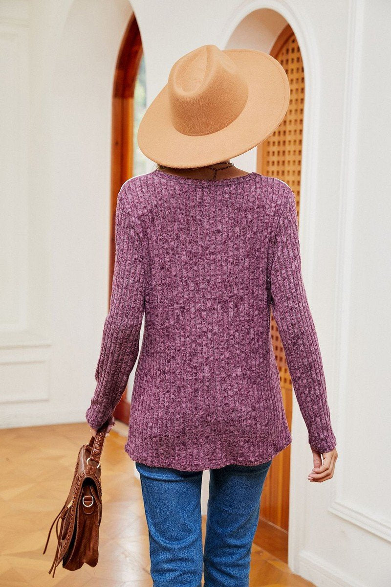 WOMEN COLOR BLOCK SHOULDER ROUND NECK KNIT TOP