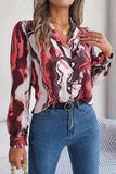 WOMEN MARBLE PATTERNED BUTTON DOWN OFFICE BLOUSE