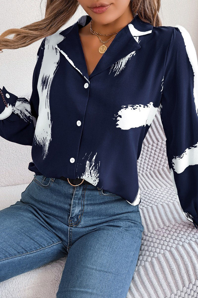 WOMEN DANDY PATTERNED BUTTON DOWN OFFICE BLOUSE