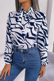 WOMEN COLOR ZEBRA PATTERN TIED NECN OFFICE BLOUSE