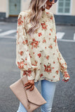 WOMEN LOOSE FIT HIGH NECK FLORAL PRINTING BLOUSE