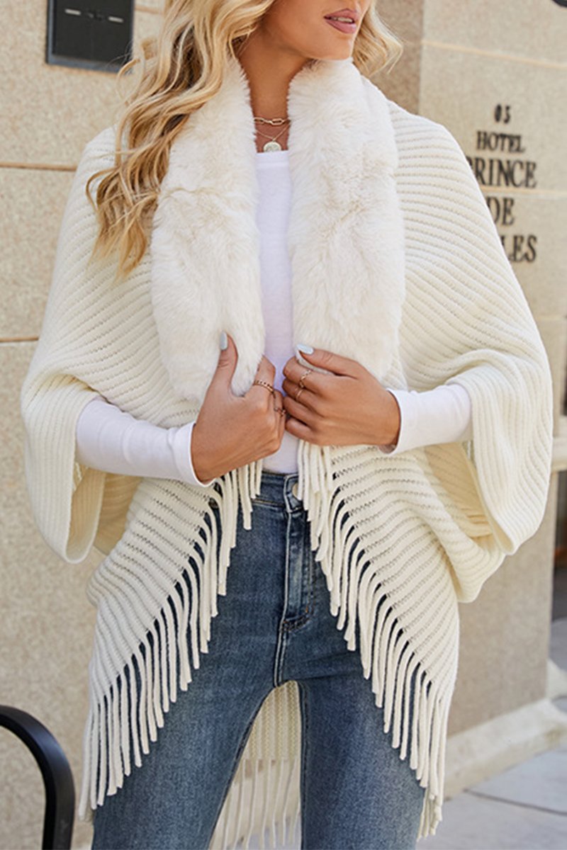 WOMEN WINTER FURRY TASSEL DETAILED SHAWL WRAP