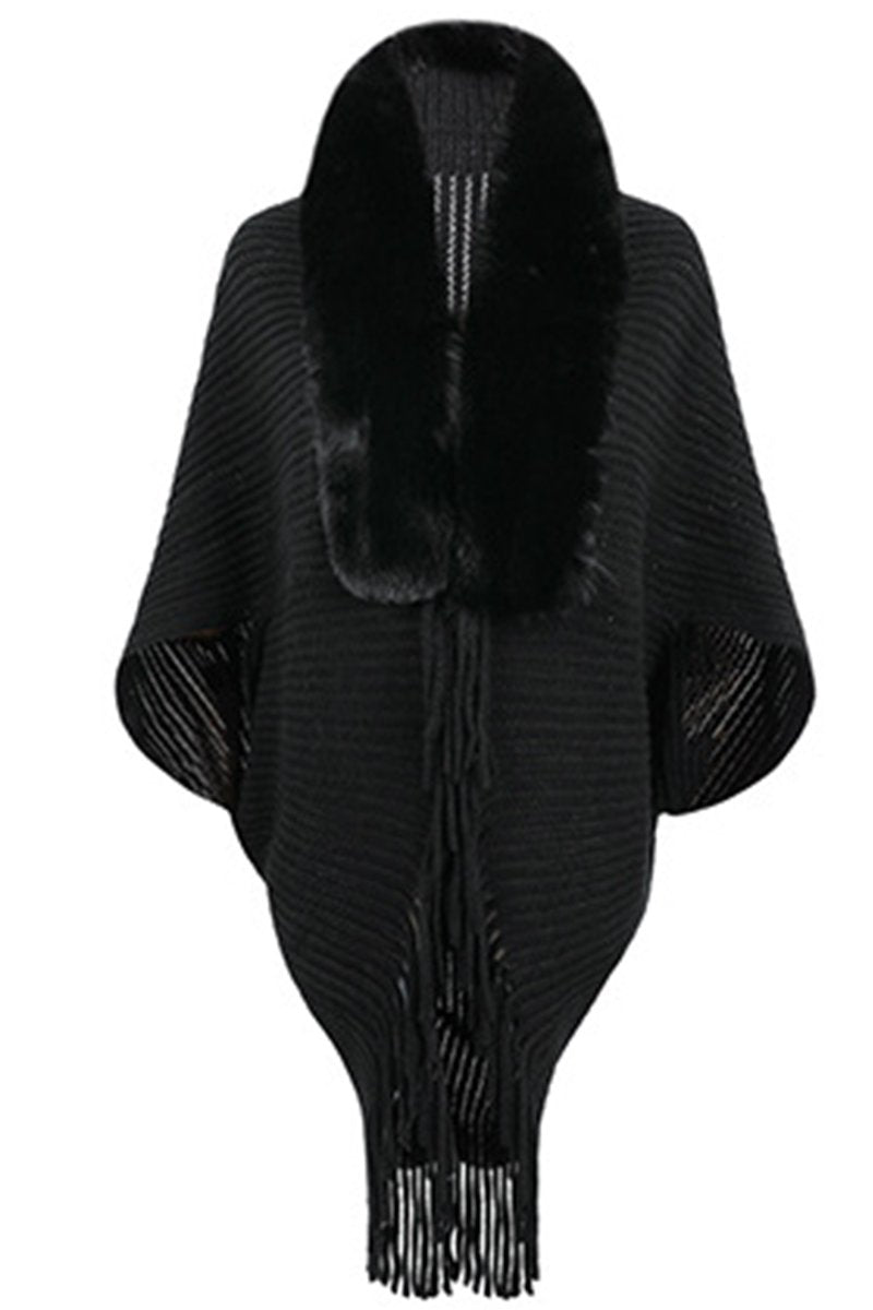 WOMEN WINTER FURRY TASSEL DETAILED SHAWL WRAP