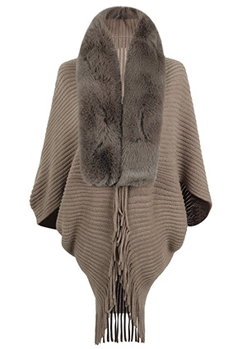 WOMEN WINTER FURRY TASSEL DETAILED SHAWL WRAP