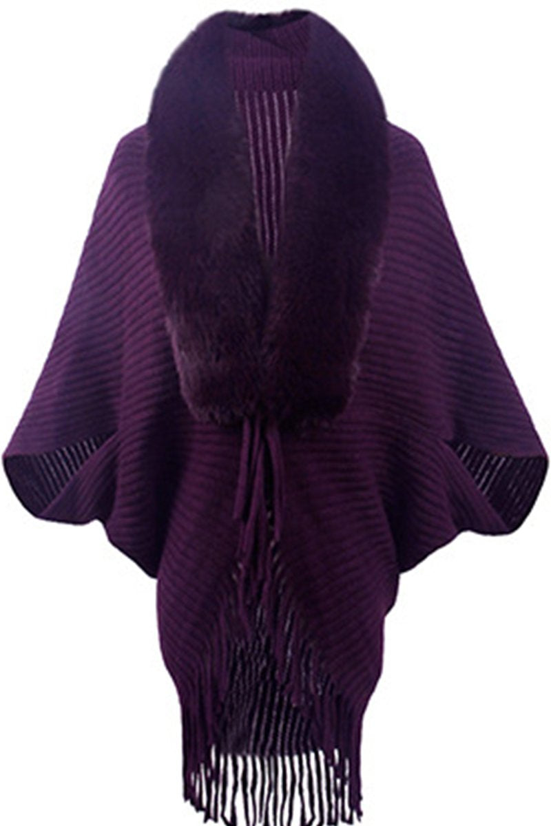 WOMEN WINTER FURRY TASSEL DETAILED SHAWL WRAP