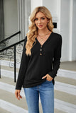 WOMEN LONG SLEEVE HENLEY NECK CASUAL FALL BLOUSE