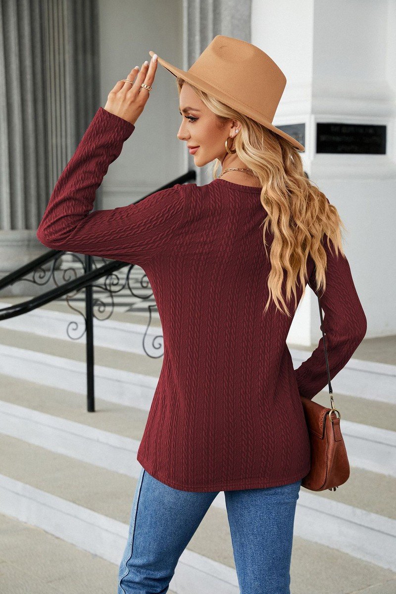 WOMEN LONG SLEEVE HENLEY NECK CASUAL FALL BLOUSE