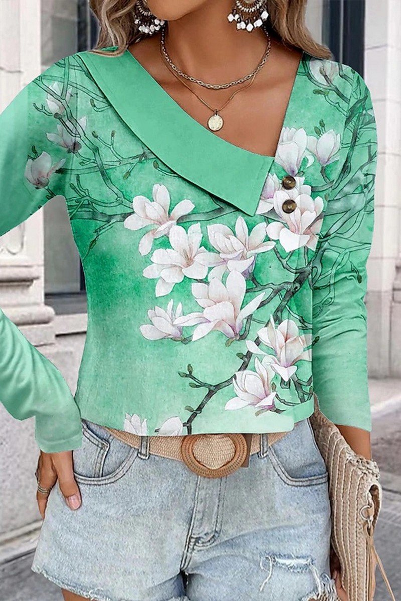 WOMEN FLORAL 3D PRINTING SHORT LENGTH BLOUSE TOP